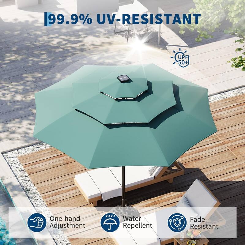 3-Tier Solar Patio Umbrella, with LED Lights and Vents