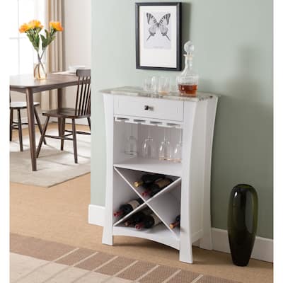Bar Cabinet Wine Storage With Glass Holders & Drawer, White