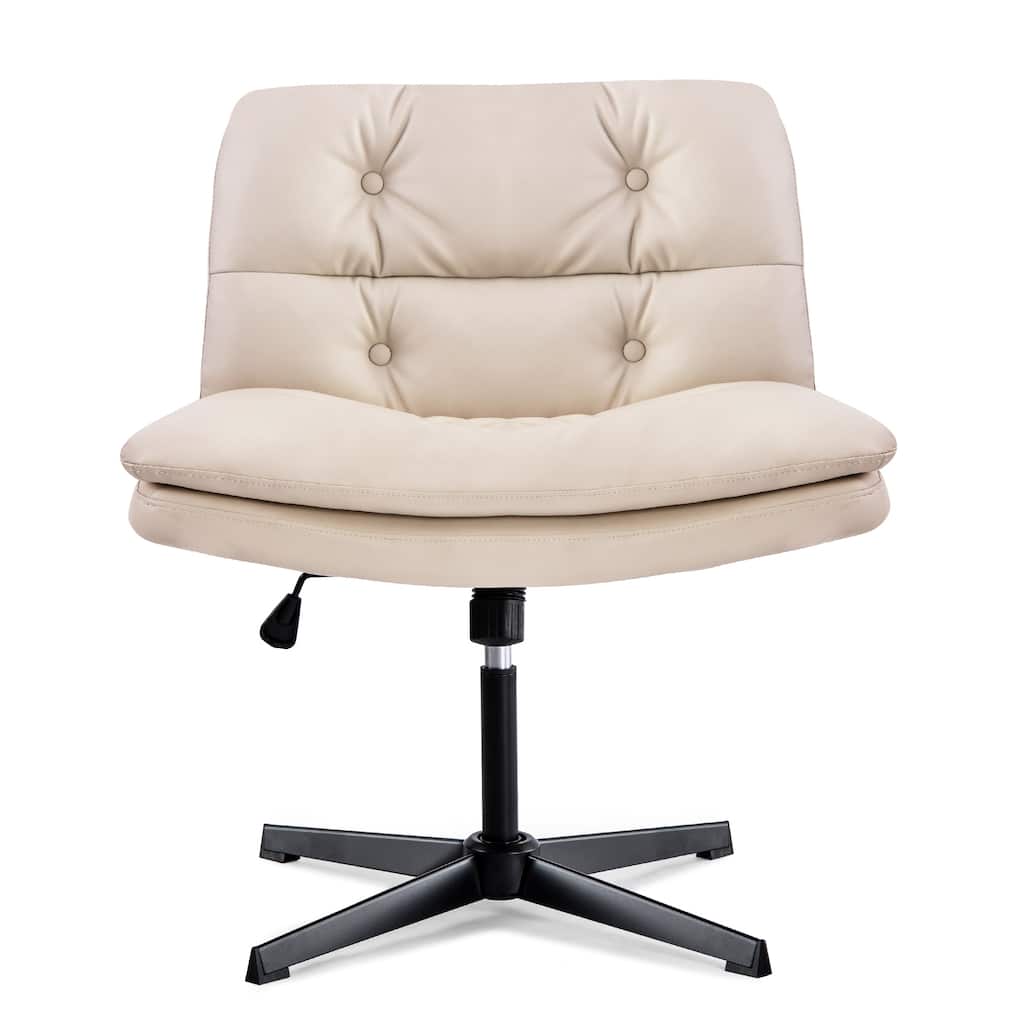 Stylish Upholstered Makeup Chair Lounge Chair with Cross Metal Base, Adjustable Height Decorative Chair Office Chair