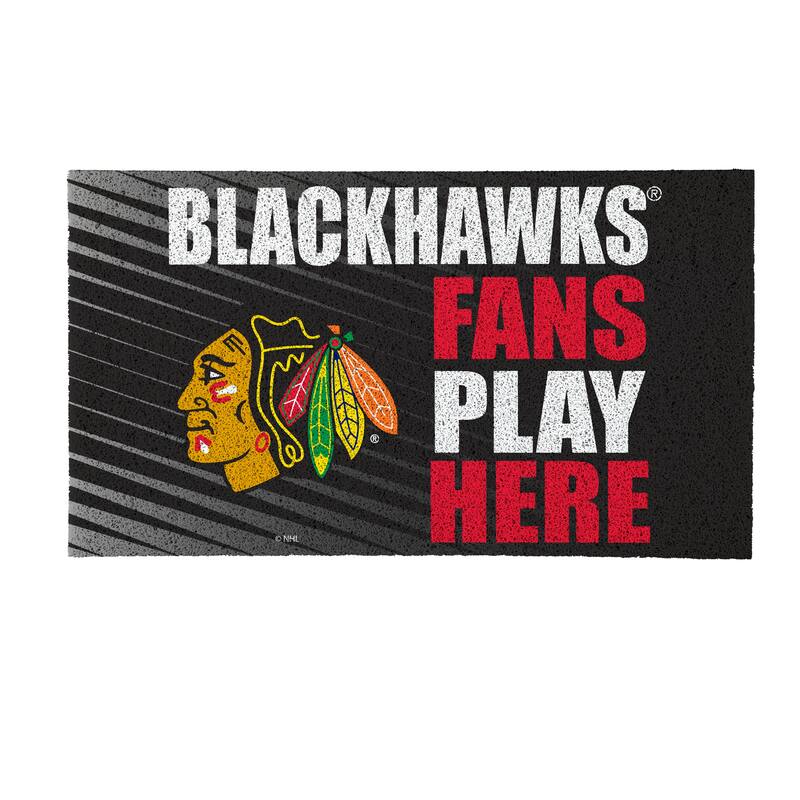 28 in. x 16 in. Chicago Blackhawks "Fans Play Here" PVC Door Mat