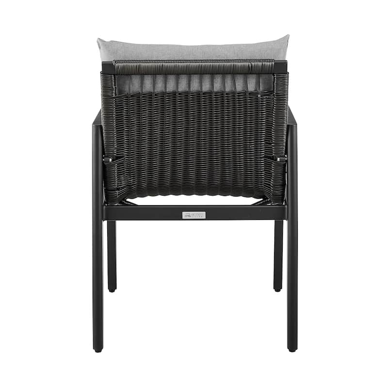 Cayman Outdoor Patio Dining Chairs with Arms in Aluminum with Grey Cushions - Set of 2
