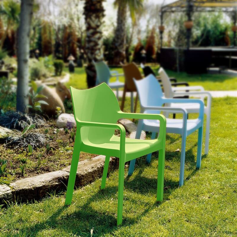 33" Green Outdoor Patio Solid Dining Arm Chair