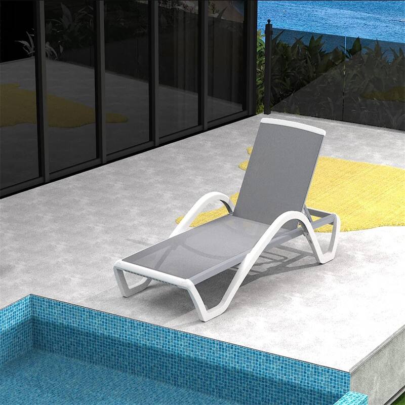 Patio Chaise Lounge Adjustable Aluminum Pool Lounge Chairs with Arm - Grey