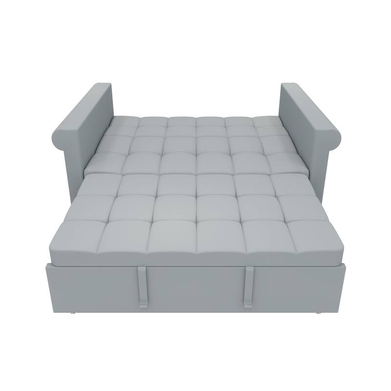 Velvet 2-Seater Sofa Bed, Pull-Out Couch Loveseat with Scroll Arms, Sleeper Sofa with Adjustable Backrest