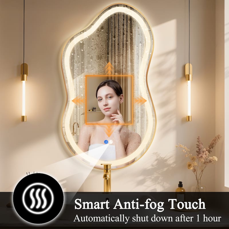 Asymmetrical Framed LED Light Anti-fog 3-Colors Dimmable Irregular Wall Mirror