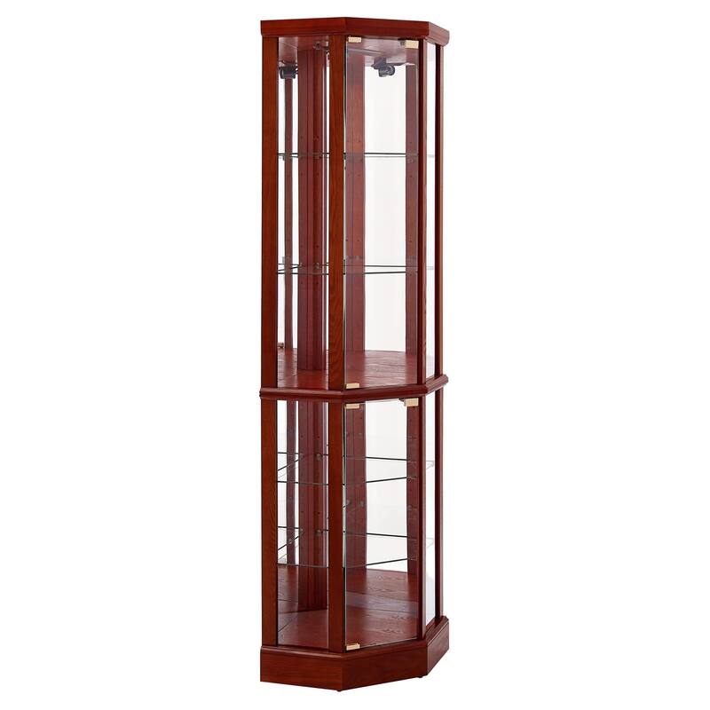 Corner Curio Cabinet with Lights, Floor Standing Display Cabinet, China Cabinet with Tempered Glass Shelves & Mirror Back