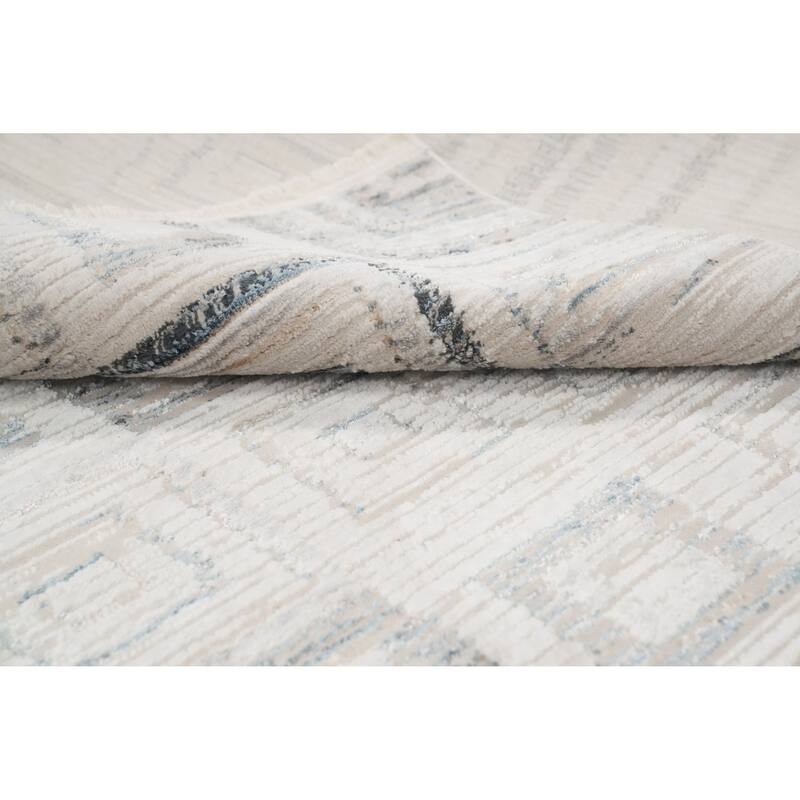 Machine Made Oriental Polyester Carpet Modern Beige & Ivories Distressed Area Rug - 7' 5'' X 5' 2''