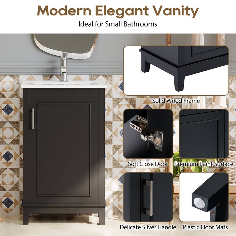 20 Inch Modern Small Bathroom Vanity Cabinet With Ceramic Basin,Ample Storage,1 Soft Close Doo