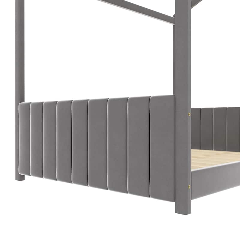 Velvet House Bed Wood Bed A Better Sleeping Environment Playhouse Design with strips on Headboard