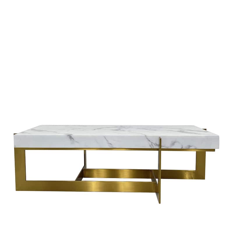 Coffee Table with Marble Top and Matte Gold Base