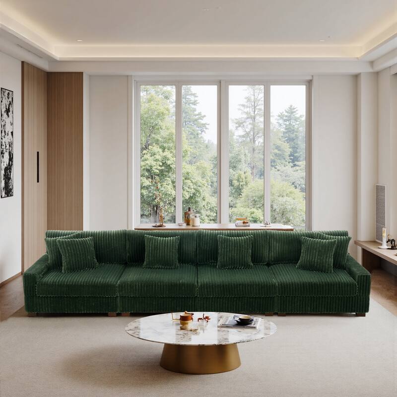 Modular Cotton Flannel Plush Sectional Sofa with Ottomans