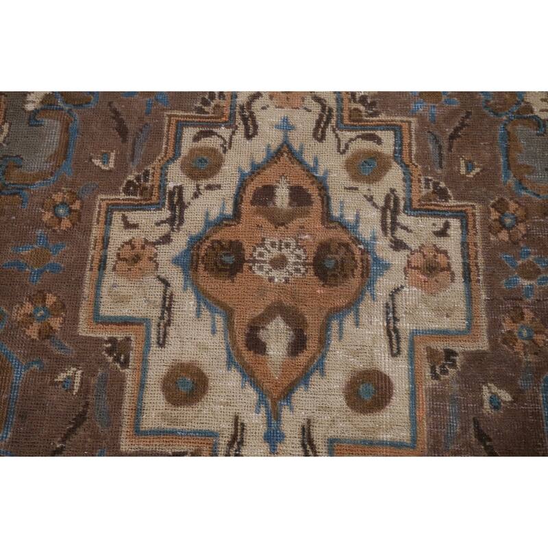 Gray Distressed Tabriz Vintage Persian Area Rug Handmade Wool Carpet - 7'7" x 11'2"