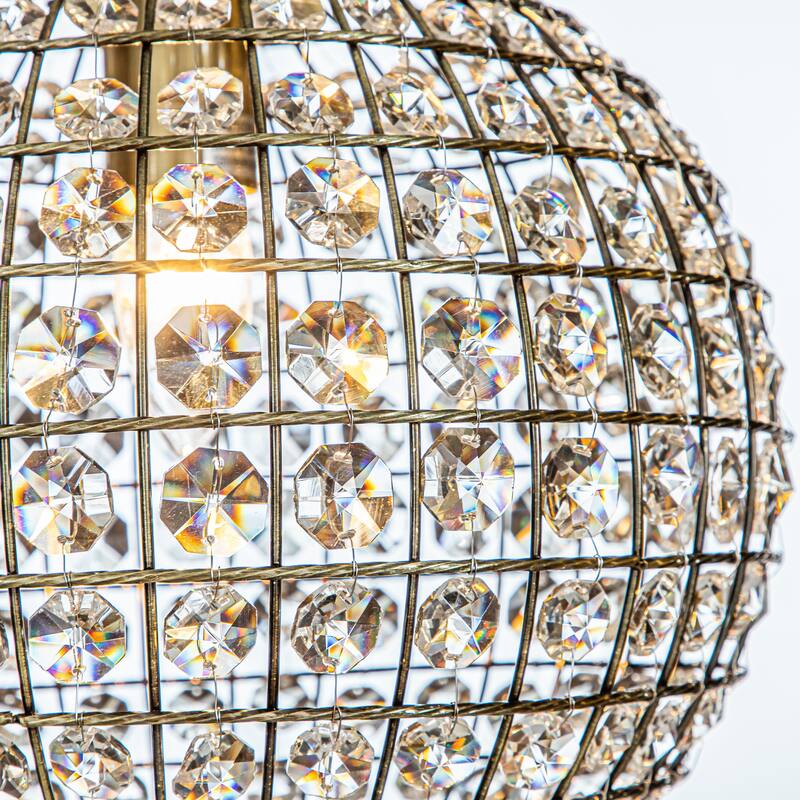CraftHome 1-Light 12" Vintage Antique Gold Globe Small Sphere Pendant Light with Crystal Accents - W:11.8"