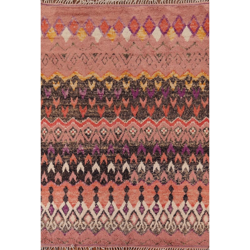 Moroccan Oriental Area Rug Handmade Geometric Pink Wool Carpet - 7'6" x 10'6"