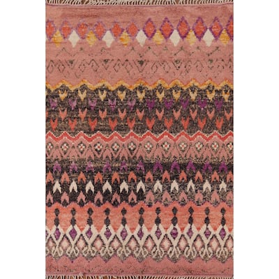 Moroccan Oriental Area Rug Handmade Geometric Pink Wool Carpet - 7'6" x 10'6"
