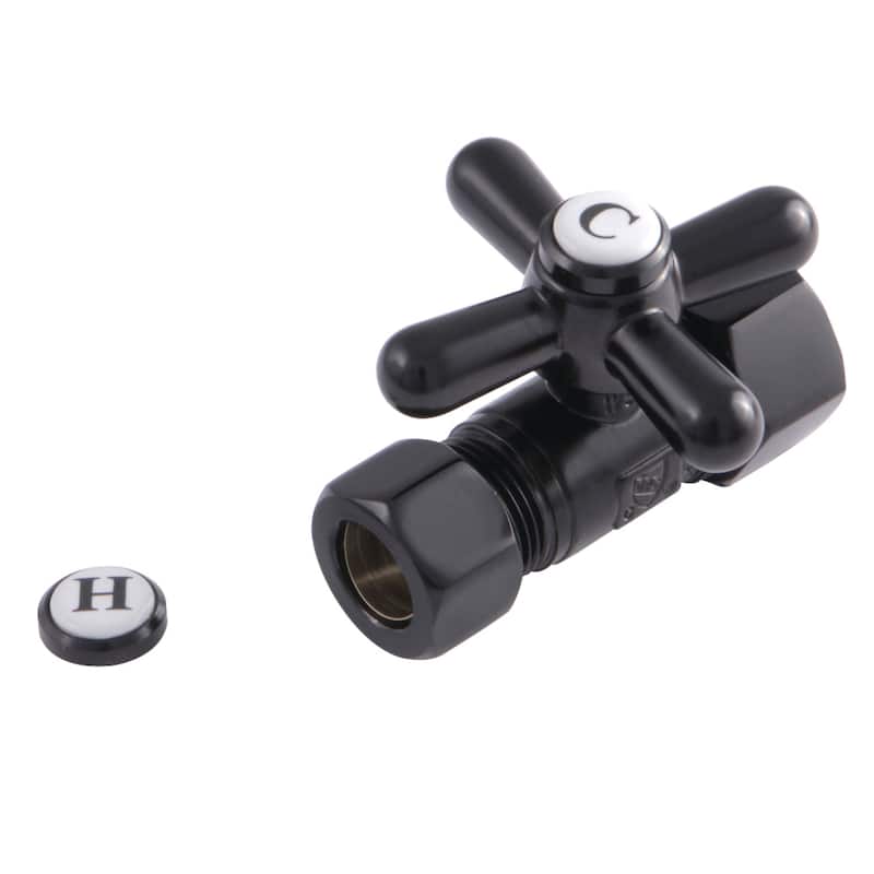 Kingston Brass Vintage 5/8-Inch OD Comp x 1/2-Inch OD Comp Quarter-Turn Straight Stop Valve - Matte Black