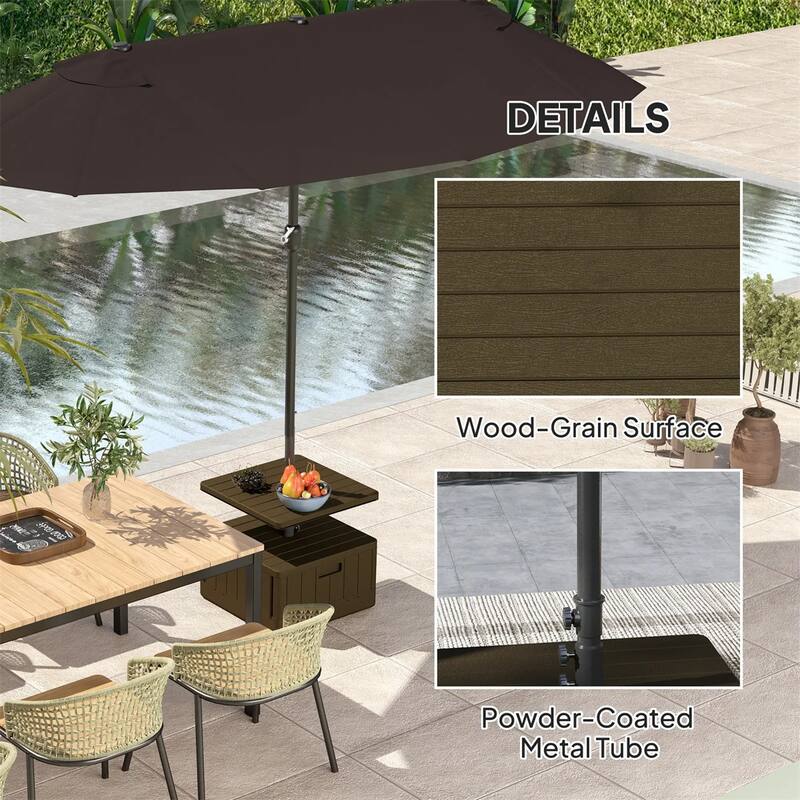 HDPE and Metal Patio Umbrella Base with Lid Height-Adjustable Table Tray Fillable with Sand Mobile Stand Fits