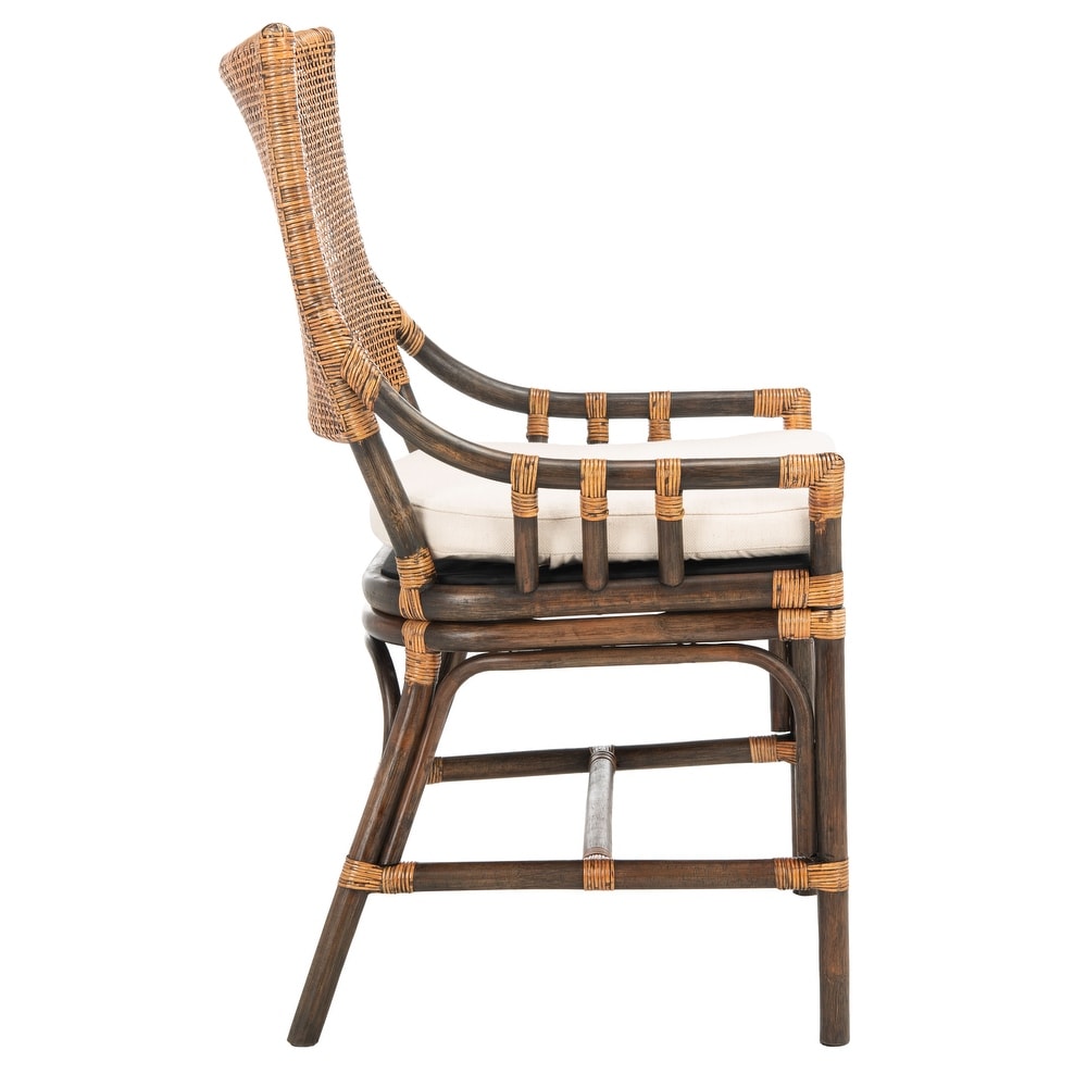 SAFAVIEH Azrielle Coastal Rattan Cushion Chair - 22" W x 24" L x 37" H - 22"W x 24"D x 37"H