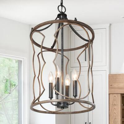 Modern Farmhouse 4-Light Cylinder Wood Grain Chandelier