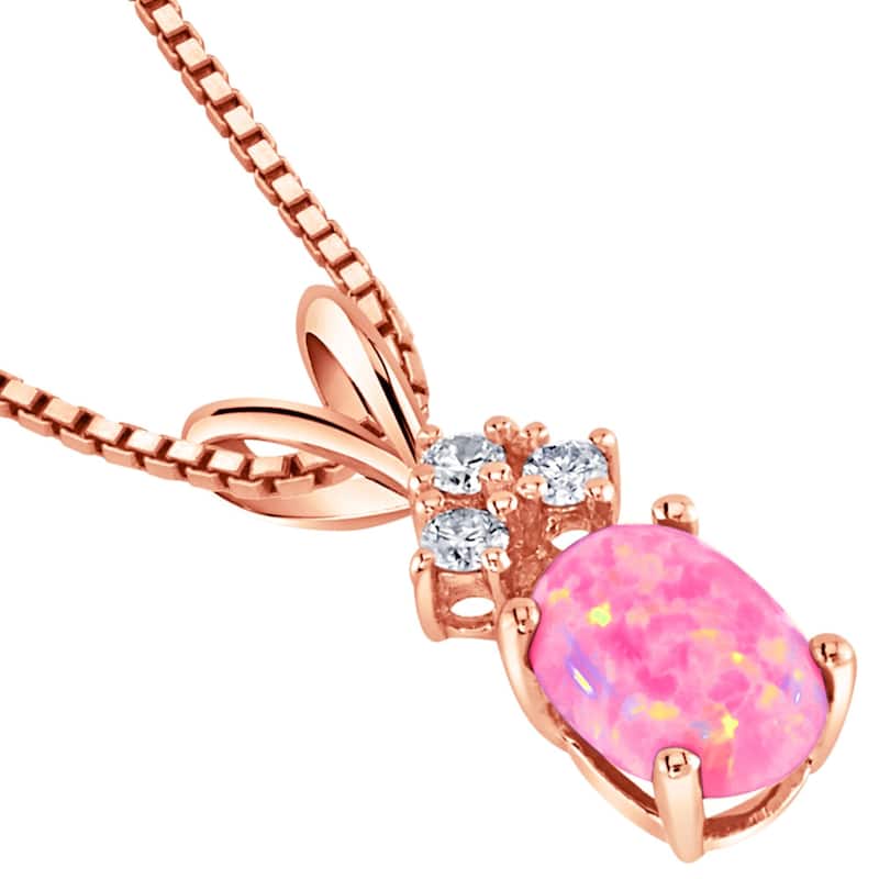 Pink Opal Natural Diamonds Pendant in 14k Rose Gold Oval Shape
