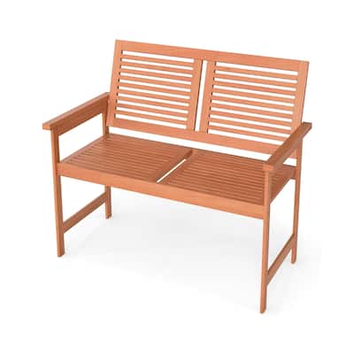 Natural Solid Wood Outdoor Bench with Ergonomic Backrest and Spacious Seat - 24" L x 46" W x 33" H