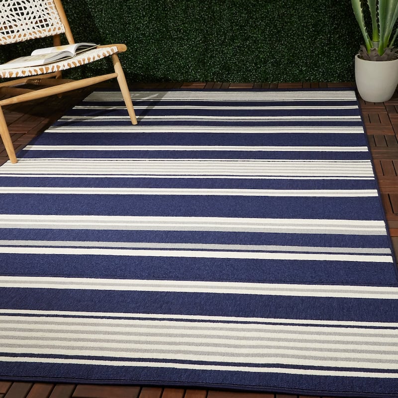 Antonin Striped Indoor/Outdoor Area Rug - 7'10" x 10' - Blue