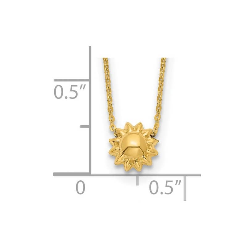 Curata 14k Yellow Gold Polished Dainty Puffed Sun Necklace, 16.5"