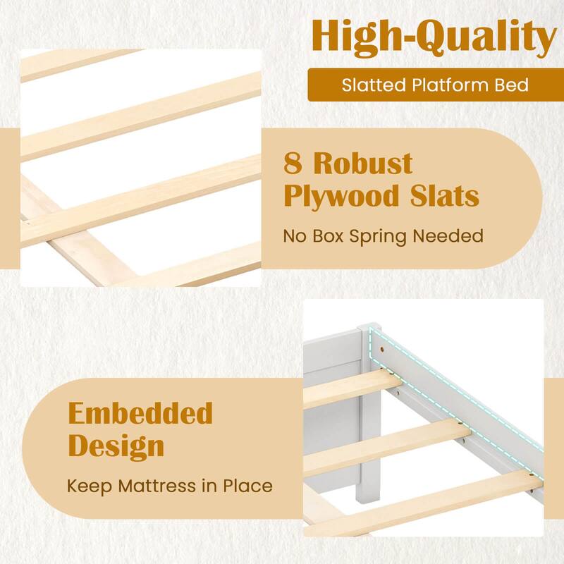 Costway Full/Queen Size Wooden Platform Bed with 2 Rolling Storage