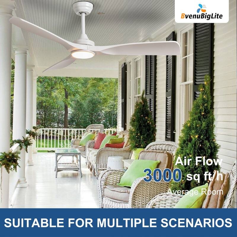 52 in. Indoor/Outdoor Dimmable Ceiling Fan With Light for Patios, Modern Noiseless Ceiling Fan with Remote APP Control