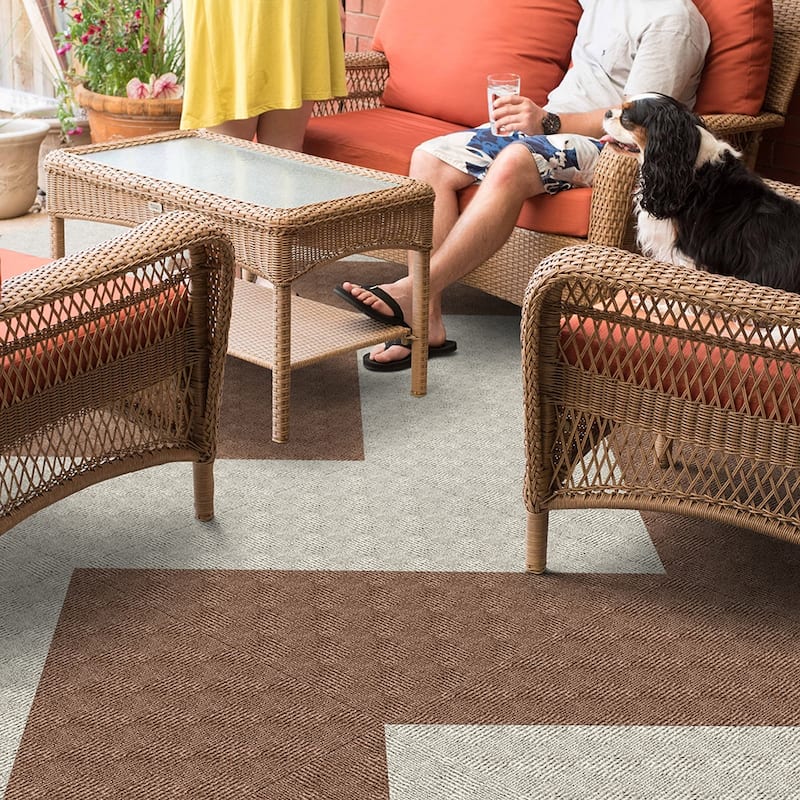 Foss Floors Crochet 24"x24" Peel and Stick Indoor/Outdoor Carpet Tiles 15/Box