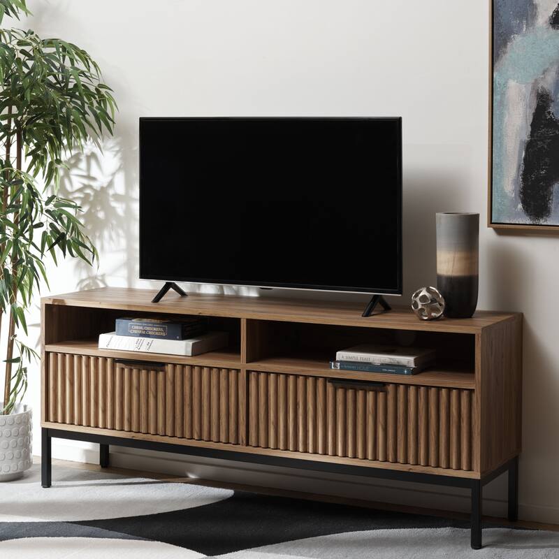 SAFAVIEH Lylia 2-Drawer 2-Shelf Entertainment Media Stand (Fits up to 65" Flatscreen TV) - 60.4 in. x 15.6 in. x 24.8 in.