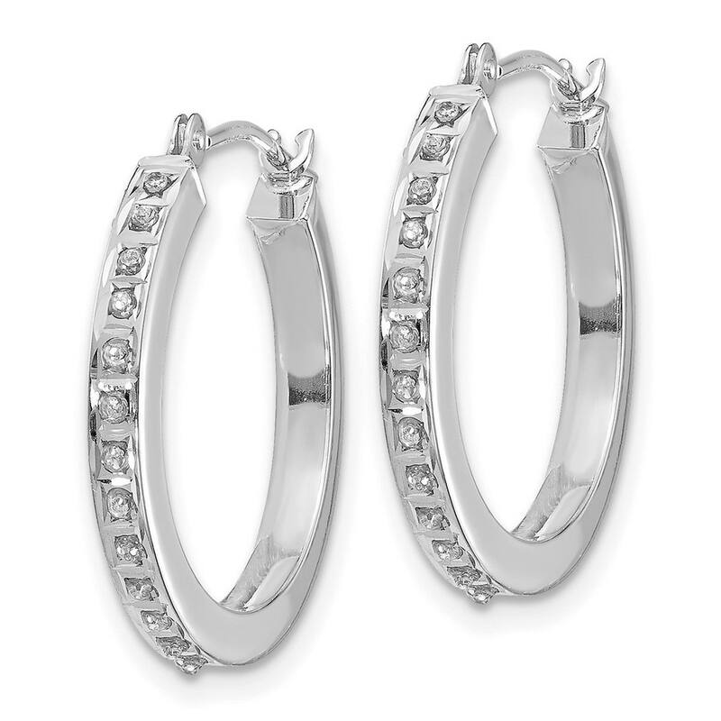 Curata 14k White Gold Polished Diamond Fascination Round Hinged Hoop Earrings - 21x2mm