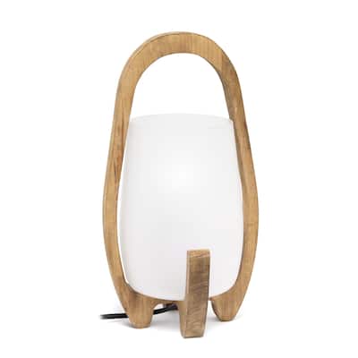 15" Organix Natural Wood Accented Lamp w Translucent Glass Shade