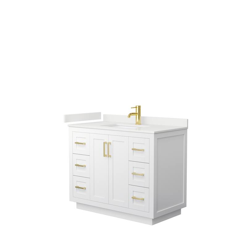 Miranda 42-inch Single Vanity, Quartz Top - White, Gold Trim, White Quartz Top