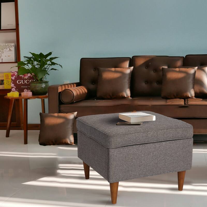 Atley Upholstered Ottoman with Storage and Solid Wood Legs