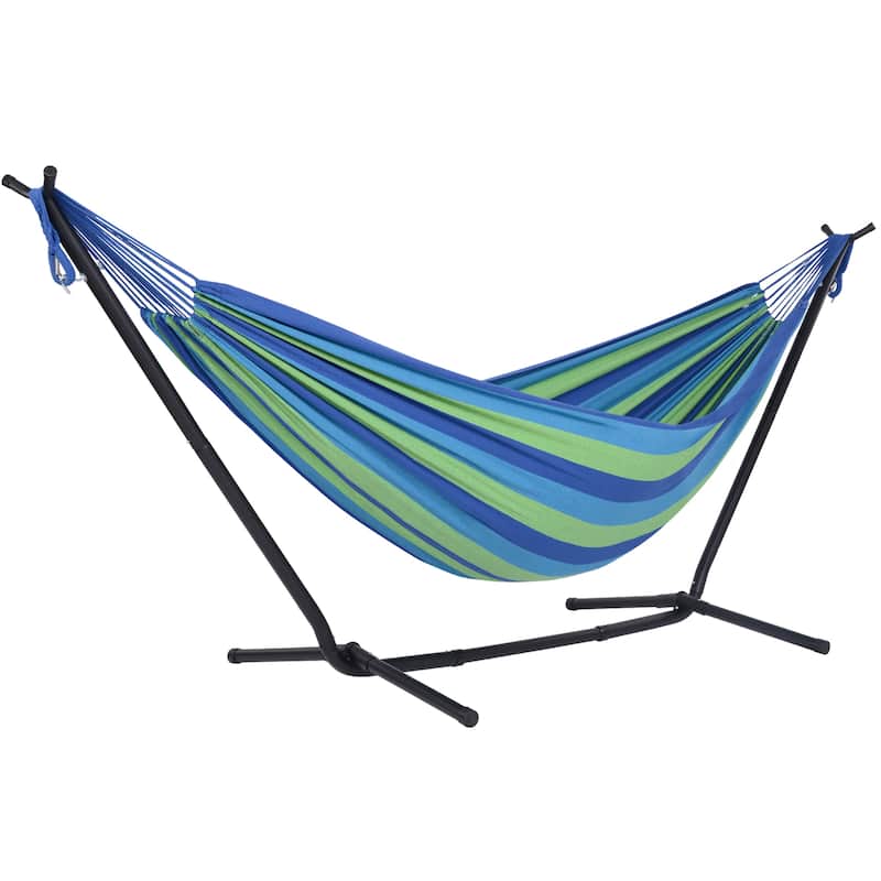 10.7 ft. 2-Person Brazilian-Style hammock with 2-in-1 Convertible Stand - Blue
