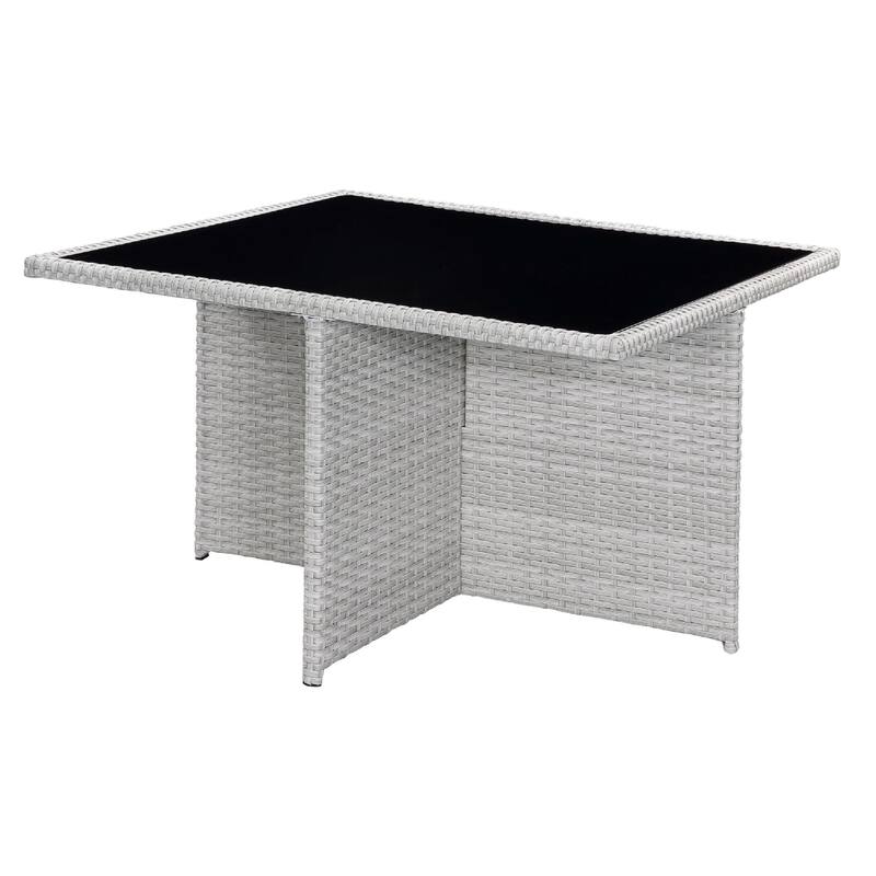 9 Piece Patio Set with Wicker Frame and Ottoman, White
