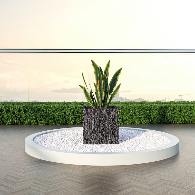Verdura Modern Square Planter Pot in Fiberstone and Clay with Drainage Holes for Indoor Outdoor Home Garden Office Patio