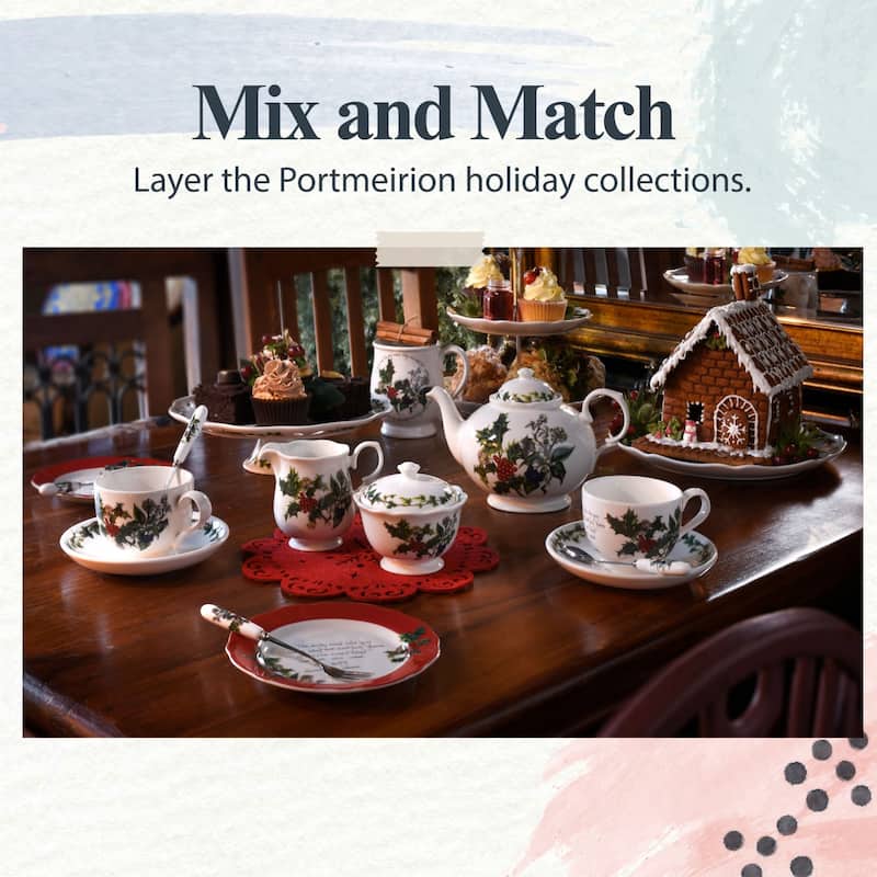 Portmeirion Set of 6 Christmas The Holly and Ivy Teacups and Saucers - 6.7 oz