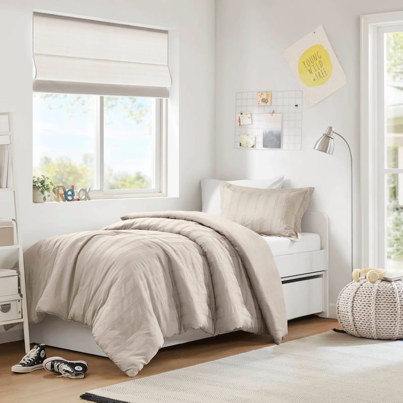Chelsea Square Logan Woven Striped Duvet Set - Neutral - Twin