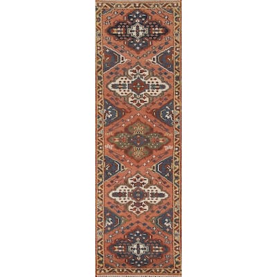 Geometric Kazak Indian Runner Rug Handmade Wool Carpet - 2'6"x 9'10"