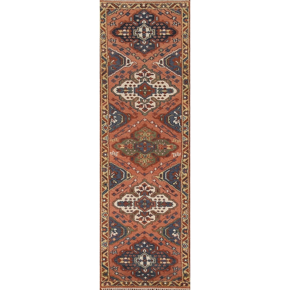 Geometric Kazak Indian Runner Rug Handmade Wool Carpet - 2'6"x 9'10"