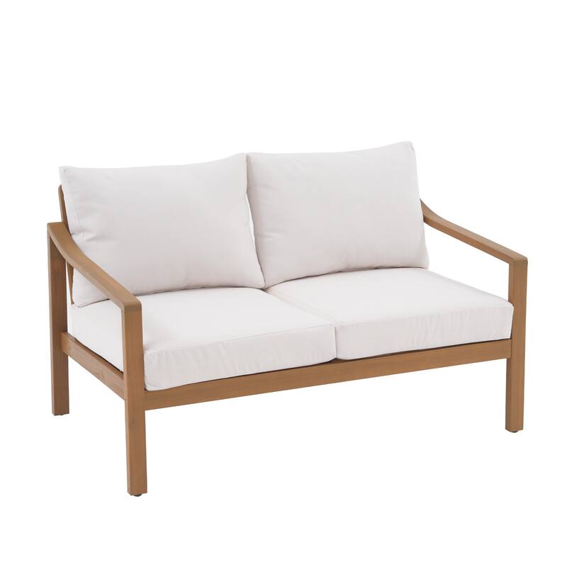 Outdoor 5 Piece Wooden Chair Set With Table And Cushion