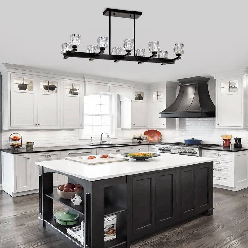 Farmhouse Style Linear Crystal Chandelier, 10-Light Dining Room Chandelier, for Kitchen Islands and Bars
