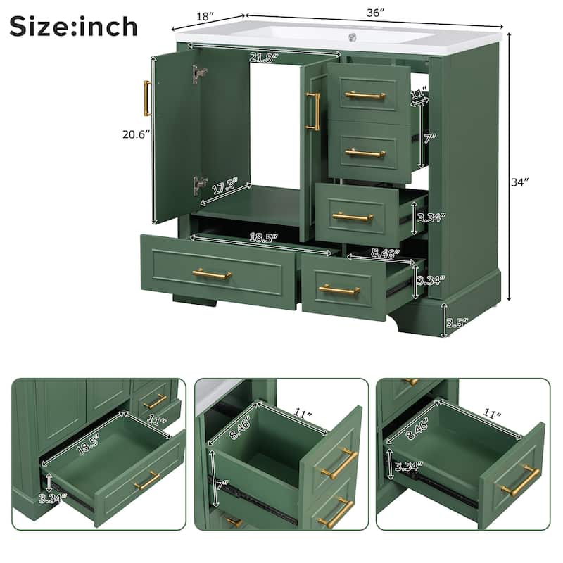36-inch Traditional Bathroom Vanity with Four Drawers