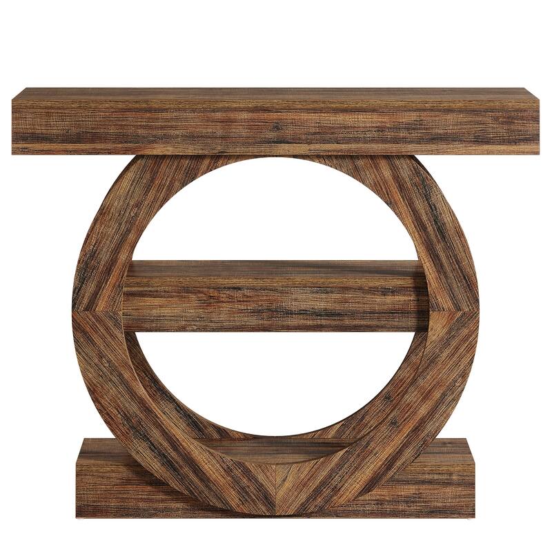 Industrial Brown 3-Tier Wood Console Table Sofa Tables for Entryway
