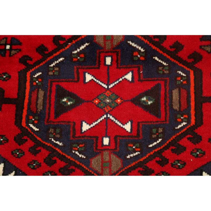 Geometric Traditional Hamedan Persian Wool Area Rug Hand-knotted - 3'3" x 5'2"