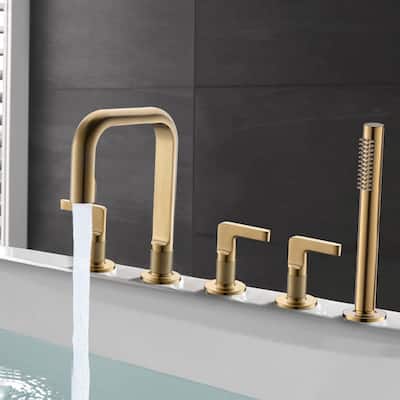 Deck Mounted Bathtub Faucet With Hand Shower Triple Handles 5-Hole Roman Bathroom Tub Filler Modern Bath Faucet Set