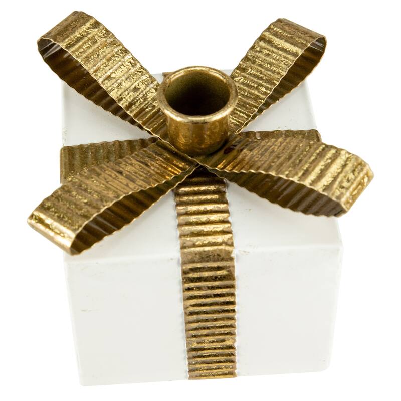 4.5" Metal Gift Box Christmas Taper Candle Holder