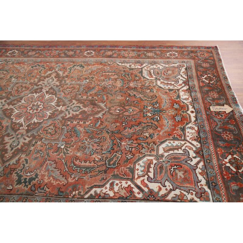 Hand Knotted Oriental 100% Wool Carpet Traditional Floral Red Heriz Area Rug - 10' 0'' X 7' 1''
